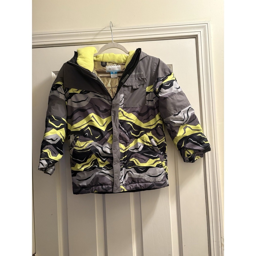 Columbia Kids Boys Small 6 Coat Omni Heat Infinity Liner Zip Up Gray Yellow Hood